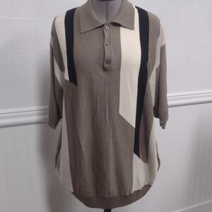 Protege Collection 70%Silk 30% Cotton Stylish Men's Tan and Black Polo Shirt